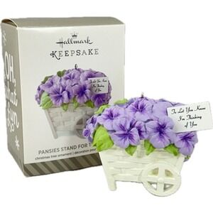 Hallmark‎ PANSIES STAND FOR THOUGHTS 2014 Keepsake Ornament Purple Pansies Cart